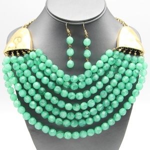 ORIENTAL BIB STYLE STATEMENT NECKLACE EARRINGS SET